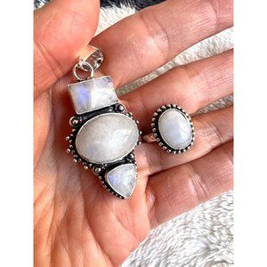 Rainbow Moonstone Necklace + Ring Set 🌙